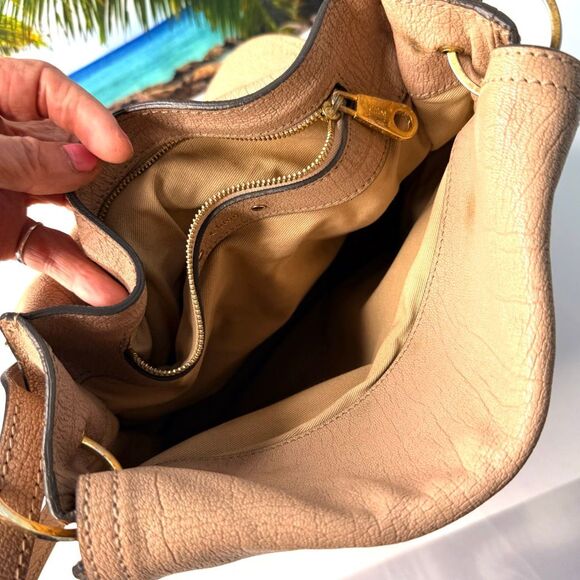 Chloé Kathleen Flap Shoulder Bag Top Handle Nude Tan Leather Gold Ring Hardware - Picture 7 of 10